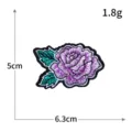 Écusson brodé rose violet thermocollant, badge appliqué avec feuilles vertes 6,3x5cm. - H0511