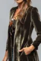 Femme manteau long en velours vert olive style retro elegant vetement dhiver uni chic - S / Vert Militaire