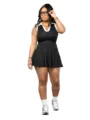 Mujer vestido corto deportivo sin mangas solapa colorblock conjunto fitness activo - S / Vestidos / Negro
