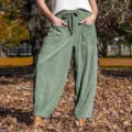 Dames Herfst Groene Ribfluweel Harem Broek Casual Losse Trekkoord Wijd Been Zak - Bonengroen