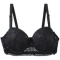 Detailed view of black lace underwire push-up bra featuring adjustable straps and delicate trim. - 75B / Tops / Black