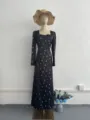 Elegant long sleeve floral print dress with waist-cinching design for women daily wear - S / Dresses