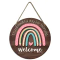 Holz Willkommensschild mit buntem Regenbogen und Stiftmuster für Klassenzimmer und Heimdekoration. - 30x30cm / XJ0362 Stil