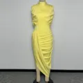 Elegant yellow high elasticity wrap dress cape two-piece set for women party evening - S / Yellow