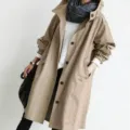 Khaki hooded trench coat detail, casual loose long-sleeve outerwear for women autumn daily wear. - S / Khaki