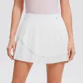 White pleated tennis skirt for women, athletic quick dry skort with built in shorts. - S / White