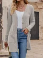 Women casual grey V-neck long sleeve button-down knitted cardigan with pockets detail view - S / Gray