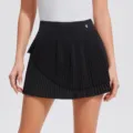 Black pleated sports skort, anti-glare fake two-piece tennis skirt for active outdoor workouts. - S / Black