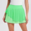 Pleated tennis skirt for women quick dry athletic skort with built in shorts green activewear - Pistachio Green