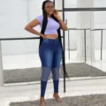 Fashion colorblock stretch skinny denim pants for women, stylish casual jeans apparel. - S / Dark Blue