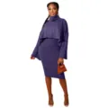 Women's Purple Turtleneck Cropped Sweater and Ribbed Knit Dress Two-Piece Set Detail - Purple