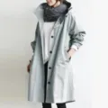 Women's casual loose hooded mid-length trench coat long sleeve outerwear fashion jacket - Light Blue