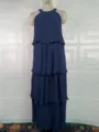 Vestido largo sin mangas azul marino plisado con volantes mujer verano playa elegante. - S / Azul marino