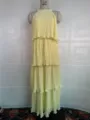 Mujer sin mangas halter con capas plisado vestido largo elegante liso maxi verano - Amarillo