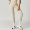 Leggings da fitness traspiranti a vita alta da donna, dettaglio del pantalone da yoga. - Albicocca Avena