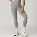 Pantaloni da yoga a vita alta da donna, leggings da fitness traspiranti effetto nude per palestra. - Grigio Rinoceronte