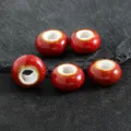 Retro large hole ceramic beads reactive glaze flat spacer loose beads for DIY jewelry making. - 9x15mm Hole approx 6mm / Large Hole Beads Glazed Red
