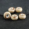 Retro large hole ceramic beads flat spacer loose beads for handmade DIY jewelry making necklace - 9x15mm Hole approx 6mm / Large Hole Beads in Flower Glaze Coffee & White
