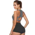 High support sports bra for women, racerback yoga crop top with phone pocket detail. - S / Tops / Gray