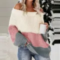 Maglione lavorato a maglia colorblock con spalle scoperte da donna manica lunga dettaglio - Taglia S / Rosa