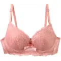 Pink lace push up bra with delicate floral patterns and a cute bow for women daily wear. - Shrimp Pink