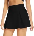 Black pleated athletic skirt detail view, high waist sports fitness tennis skort design. - XS / Black