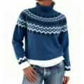 Pull à col roulé épais avec des détails de motifs géométriques nordiques classiques. - S / Hauts / Bleu Marine