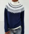 Pull femme hiver col roulé avec motif géométrique classique style nordique manches longues. - S / Hauts / Style 9555