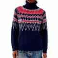 Gros plan sur les details du pull en tricot avec son motif jacquard geometrique et soigne. - S / Hauts / Style 9559