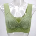 Lace trim detail on light green ice silk vest bra, soft fabric for comfortable daily wear. - M Fits 70CD-75ABC / Green