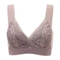 Women lace seamless vest bra wireless thin ice silk comfort plus size bra detail view - M Fits 70CD-75ABC / Smoky Purple