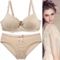 Französisches Spitzen-Lingerie-Set mit eleganter Blumenstickerei, bequemer BH und Slip. - 75B / Beige