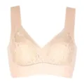 Detailed close-up view of women lace vest bra, soft ice silk wireless underwear item. - M Fits 70CD-75ABC / Nude
