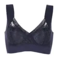 Detailed view of the black lace vest bra featuring thin ice silk and comfortable side support. - M Fits 70CD-75ABC / Black