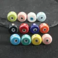 Colorful ceramic evil eye beads for DIY jewelry bracelets necklaces making, cute spacer charms components. - Glossy Flat Round Evil Eye Mixed Colors