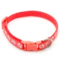 Red nylon pet collar with cute white paw prints, durable plastic buckle and metal D-ring. - Watermelon red