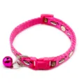 Pink nylon pet collar with bell and cute cartoon print, breathable cat dog neck strap main view. - Width 1.0cm, Adjustable Range 21-34cm / Rose Gold