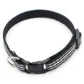 Black and white striped pet collar with durable plastic buckle and metal D-ring for dogs and cats. - Black