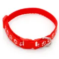 Red paw print pet collar with quick release plastic buckle and metal d-ring for dogs cats. - Red