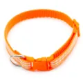 Orange pet collar detail, nylon strap with reflective stripes and durable plastic buckle. - Size S, Width 1.0cm, Adjustable 17-26cm / Orange Red