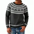 Pull en tricot à manches longues et col rond jacquard Fair Isle gris foncé pour femmes. - S / Style 9565