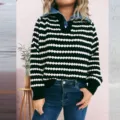 Women striped fake two-piece knit sweater with denim lapel for autumn fashion style - S / Black