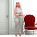 Women's stylish cable knit two-piece set, long sleeve top and high waist trousers in grey. - Gray