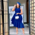 Elegant solid color crew neck irregular hem ruffle hip-wrapping midi dress for women - S / Blue