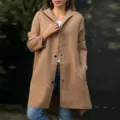 Women Casual Solid Color Hooded Long Sleeve Wool Coat Autumn Winter Outerwear Jacket - S / Brown