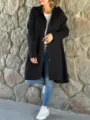 Womens hooded long sleeve solid color casual wool blend coat winter outerwear jacket fashion - S / Black