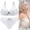 Gepolsterter Push-Up BH und Slip Set mit Punkten und edler Spitzenverzierung fuer Damen. - 75B / Weiß