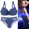 Push-up BH und Panty Set in Übergröße, sexy Polka-Dot-Spitzen-Lingerie im Detail. - 75B / Dunkelblau