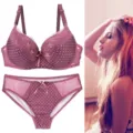 Sexy Polka Dot Spitze Push-up BH und Höschen Set bequeme Unterwäsche für Damen - 75B / Burgunderrot