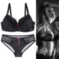 Plus Size Push Up BH und Panty Set Polka Dot Spitze Sexy Lingerie fuer Damen Bequem - 75B / Schwarz